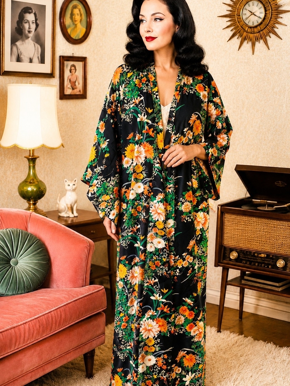 VINTAGE 70S 80S FLOOR LENGTH KIMONO ONE SIZE